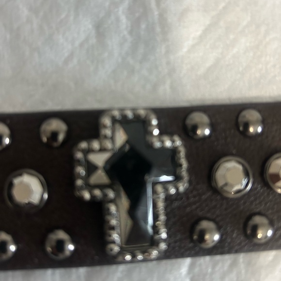 Leather Cross Cuff Bracelet Black Unbranded Snap Closure - Picture 4 of 7